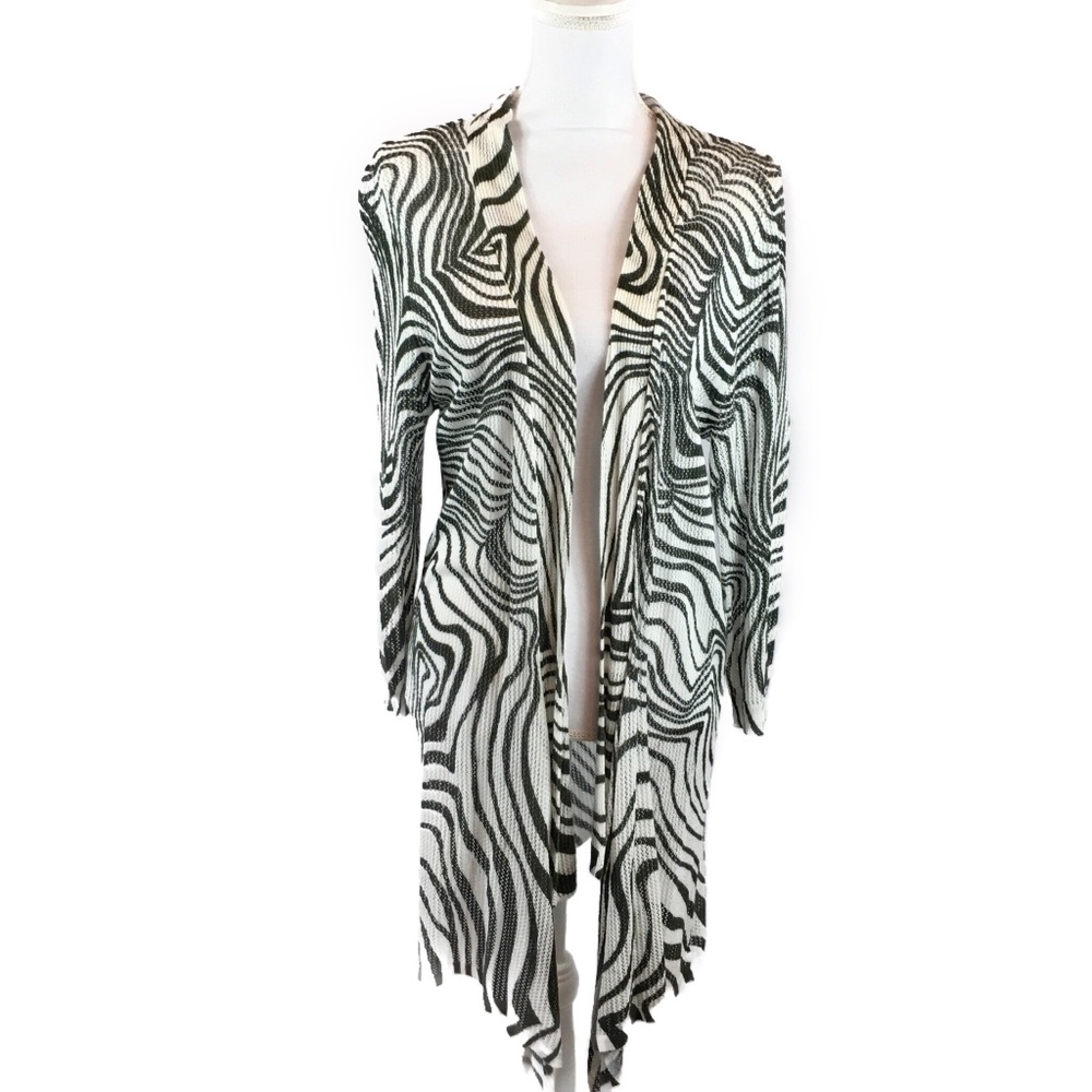 Peck & Peck Charcoal Gray Zebra Stripe Duster Sz L - image 2